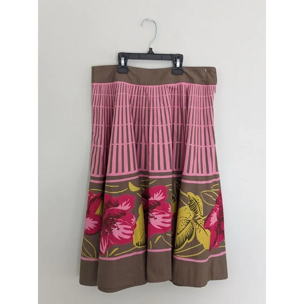 ANTHROPOLOGIE ODILLE Sz 6 Floral Tropical‎ Stripe Pink A-Line Flair Skirt EUC - Picture 2 of 8